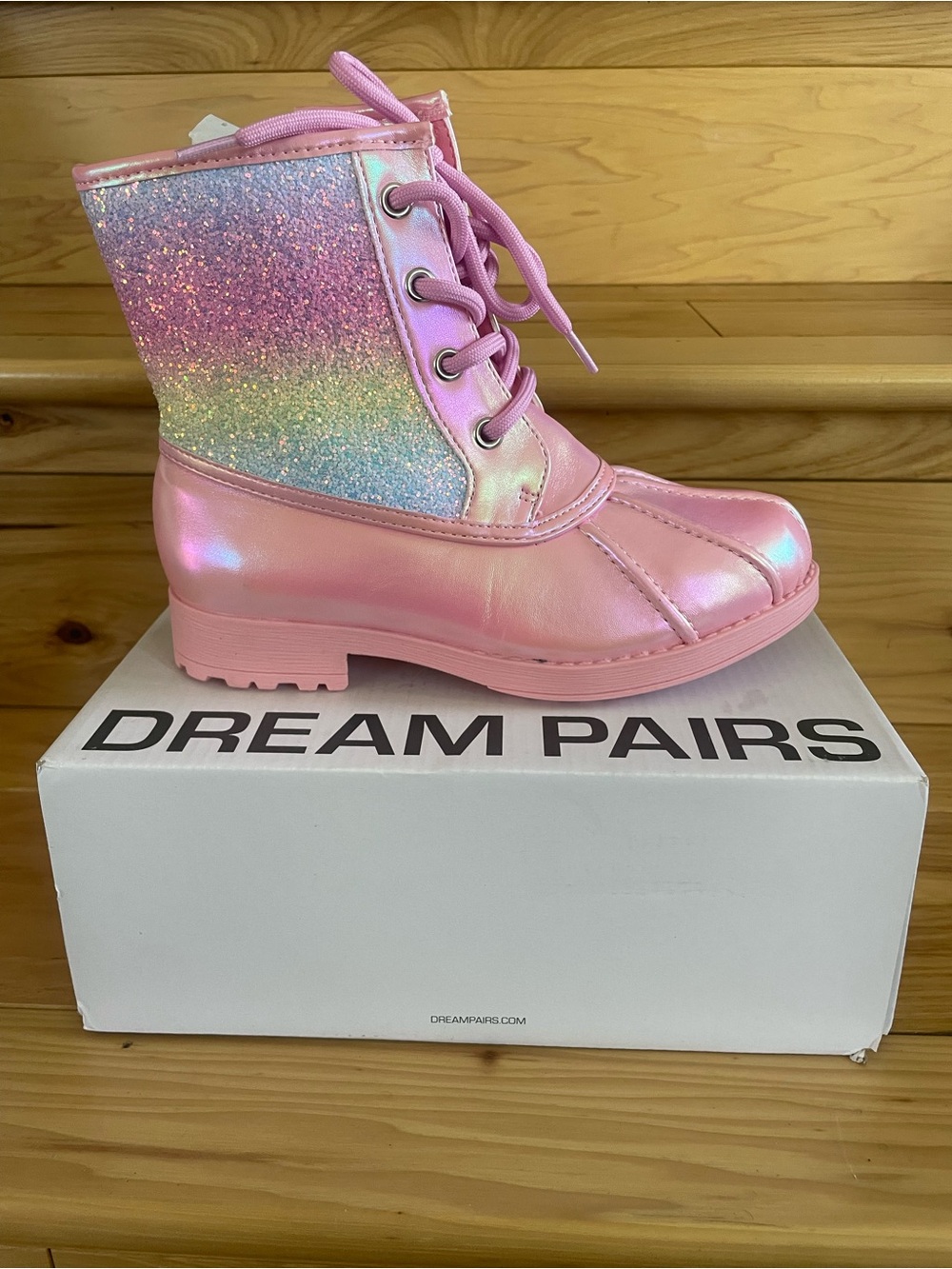 Brand new! Dream Pairs Pink Iridescent Glitter Girls' Boots size 2